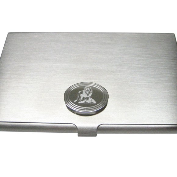 business-card-holder-dog-  Etched Oval Full Lion Business Card Holder